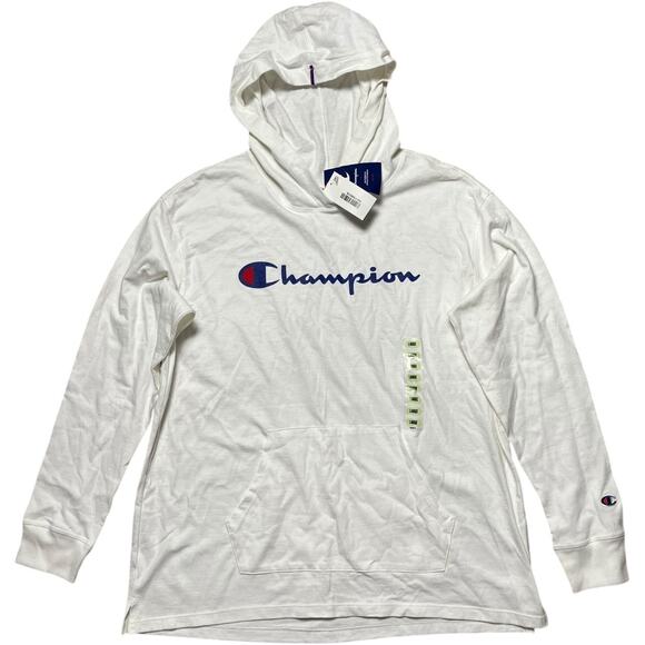 Champion White Script Logo Lightweight Hoodie - Picture 1 of 3
